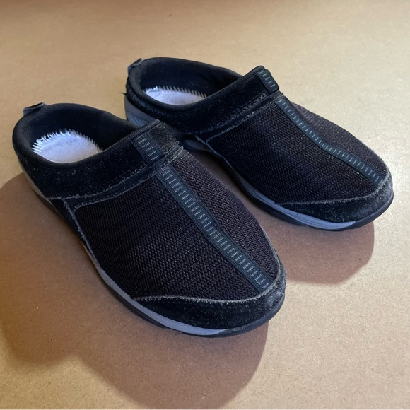 Easy Spirit Shoes - Easy Spirit EZ Cool Black Textile and Leather Slip-on Mules